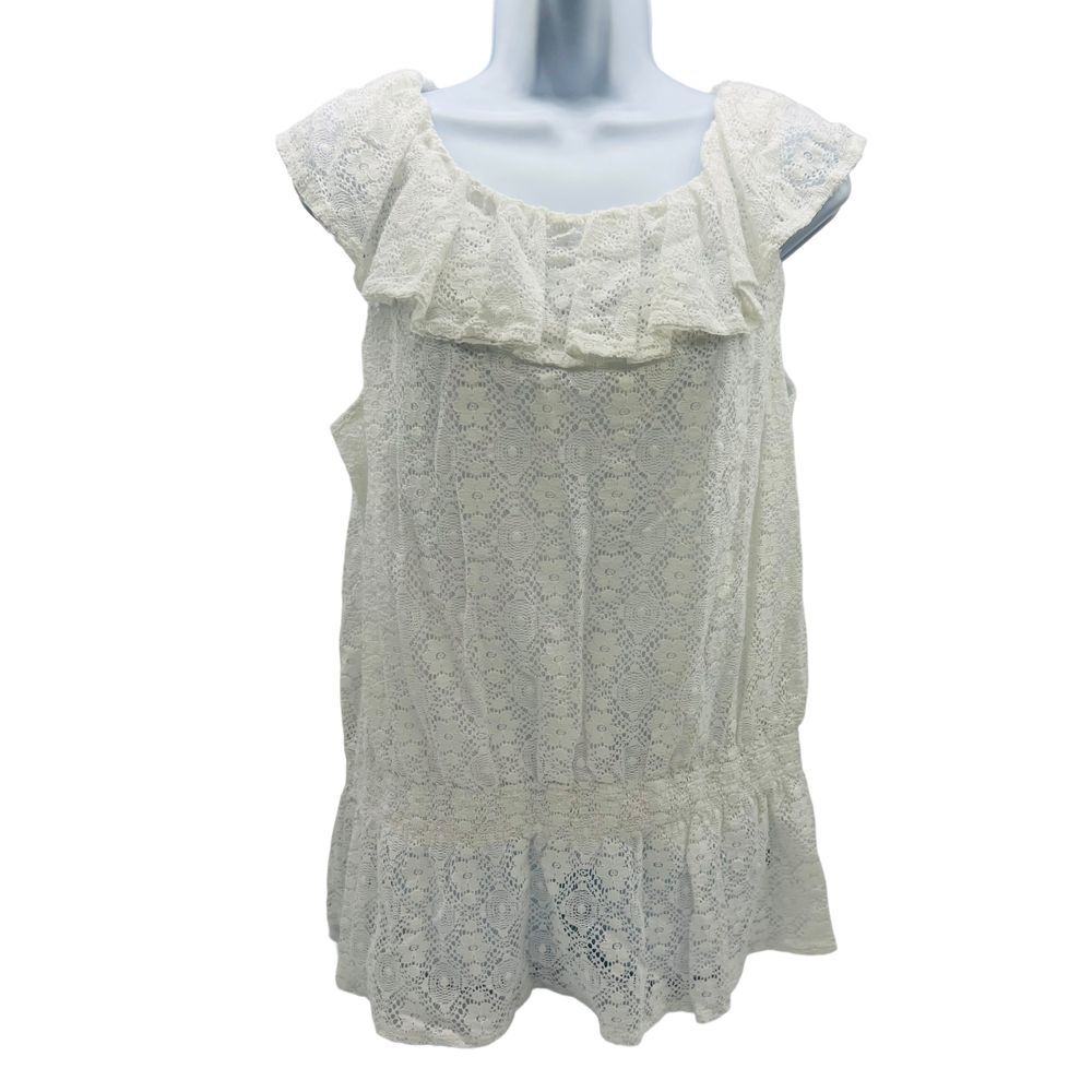 Lauren Jeans Co Women's Crochet Lace Top Sleeveless Peasant Style  White Size XL